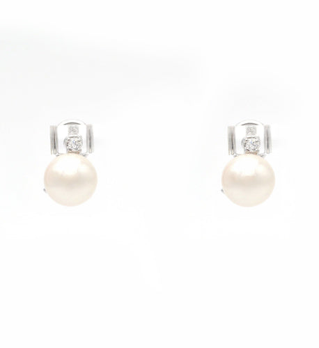 Boucles d'oreilles Orecchini in oro bianco con perle e diamanti 58 Facettes