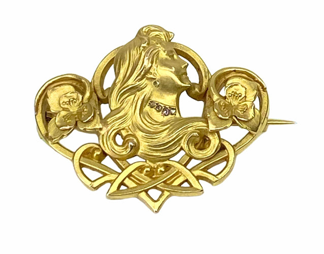 Broche Broche Art Nouveau en or jaune 18 carats et diamants 58 Facettes AB523
