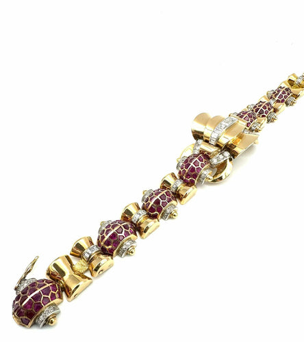 Bracelet Bracelet Art-Déco or jaune, platine, rubis et diamants 58 Facettes