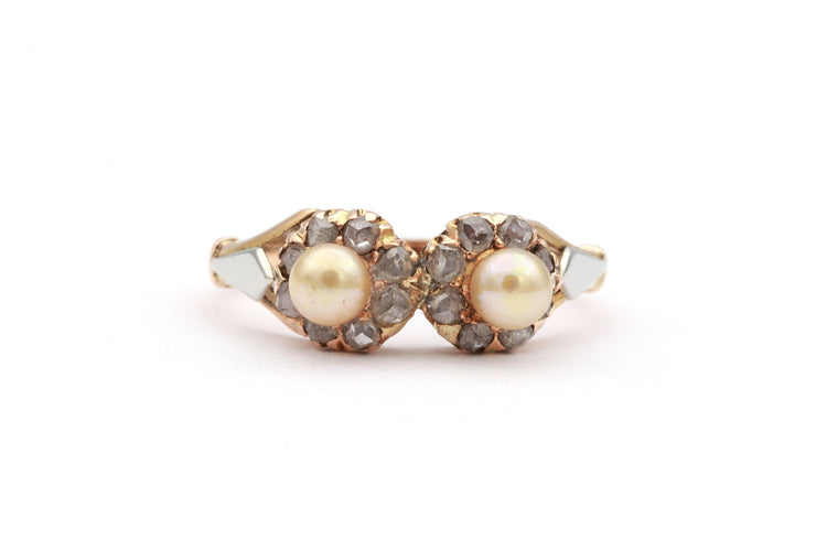 Bague 51 Bague Art Déco en or jaune et blanc sertie de perles fines et de diamants 58 Facettes 18911