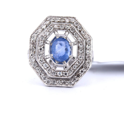 Bague 54 Bague Art Déco en or, saphir et diamants 58 Facettes