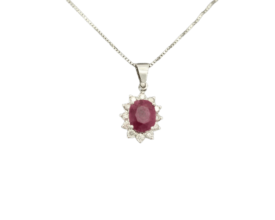 Collier Collier en or blanc orné d'un rubis du Mozambique de 0,76 ct et de diamants 58 Facettes 9659