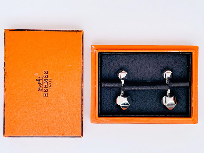 Boutons de manchette HERMES - Boutons de manchette en argent 58 Facettes LMB-297