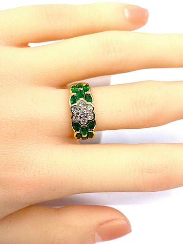 Bague 53 Bague jonc en or jaune, émeraudes navettes et diamants 58 Facettes AB576 bis