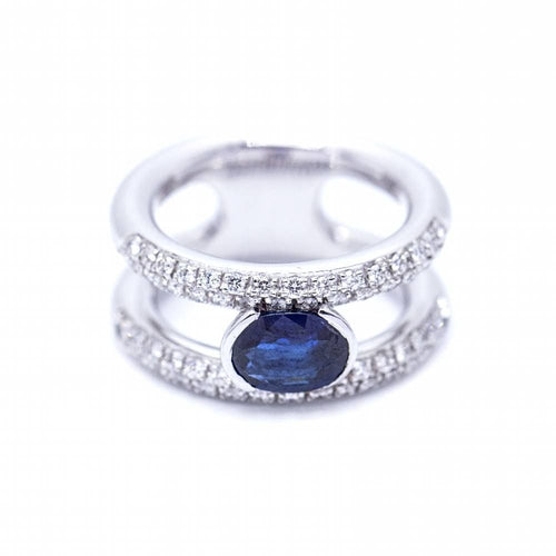 Bague 52 diamonds and sapphire ring 58 Facettes N102924EJ