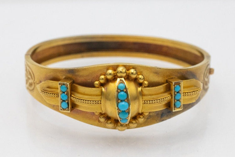 Bracelet Bracelet victorien en or jaune à haute teneur en carats avec turquoises, Grande-Bretagne, 1850-1880 58 Facettes 10605