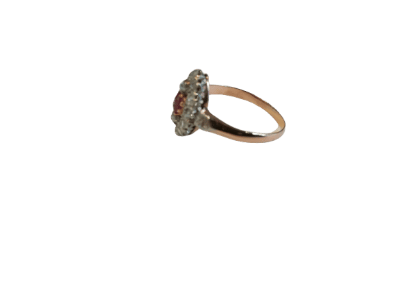 Bague 54.5 Bague Marquise ancienne or rose, platine, rubis, diamants 58 Facettes