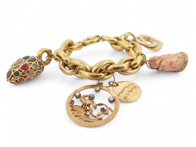 Bracelet bracelet gourmette breloques coeur zodiac t18 or jaune 18k 90.5gr charms 58 Facettes 270131