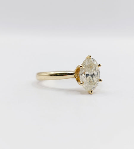 Bague 52 Bague solitaire or 14k ornée d'un diamant de 1,51 carats taille ovale Couleur J-K pureté SI2 avec certificat GWLAB 58 Facettes A03789