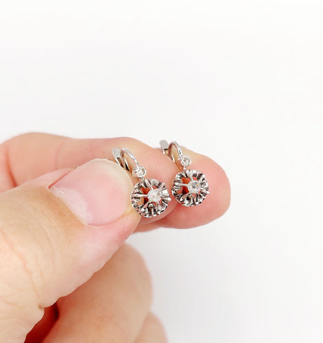 Dormeuses or blanc, diamants taille rose (circa 1900) 58 Facettes A05977