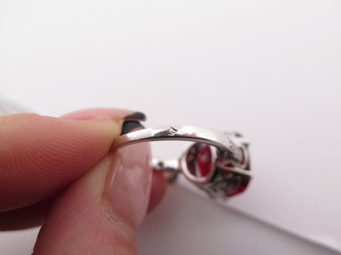 Bague 53 vintage bague cocktail t53 grenat coussin 8 diamants 0.14ct en platine 7.3g 58 Facettes 270143