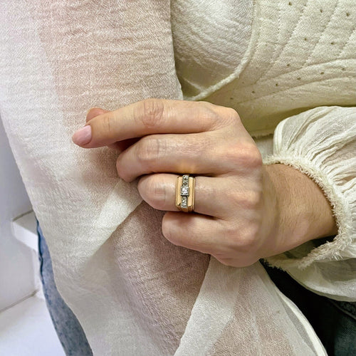 Bague 51 Bague Tank diamants or jaune et platine 58 Facettes