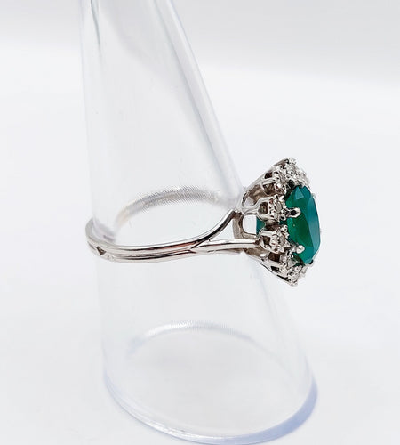 Bague 55 Bague marguerite vintage or blanc, chrysoprase et diamants 58 Facettes A05852