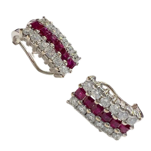 Boucles d'oreilles Boucle d'oreille de style Art Déco en or 18 carats avec diamants et rubis 58 Facettes Q224B