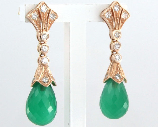 Boucles d'oreilles Boucles d'oreilles en or rose avec calcédoine verte et diamants taille simple 58 Facettes