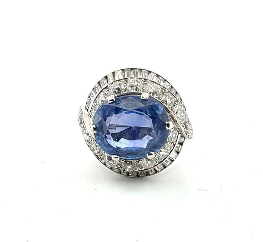 Splendido anello in oro bianco massiccio con zaffiro e diamanti 58 Facettes