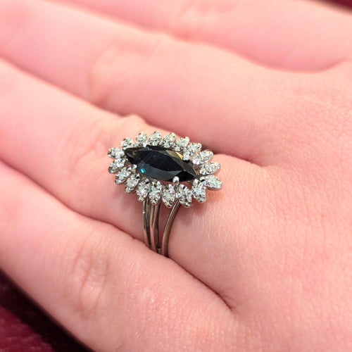 Bague 54 Marquise or blanc diamants saphir 58 Facettes 30610