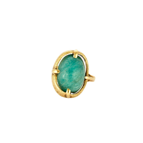 Bague 47 Bague moderniste en or jaune et amazonite 58 Facettes CAN11091