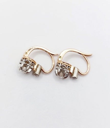 Orecchini antichi in oro rosa 18k Orecchini dormeuse, platino e diamanti 