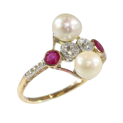 Bague 57 Bague Art déco vintage avec diamants, rubis et perles 58 Facettes 22298-0288