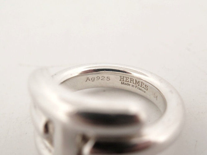 Bague 54 bague HERMES vif argent massif 925 14gr motif h t54 + boite  sterling 58 Facettes 267571
