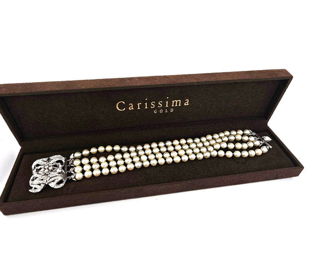 Bracelet Bracelet de perles avec fermoir en or blanc 18 carats et diamants 58 Facettes