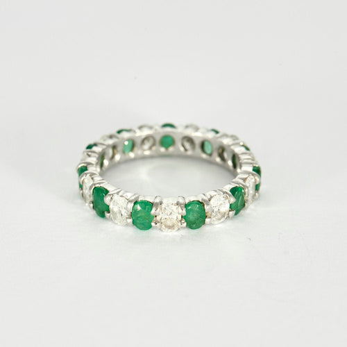 Bague 55 Alliance américaine or blanc diamants émeraudes 58 Facettes