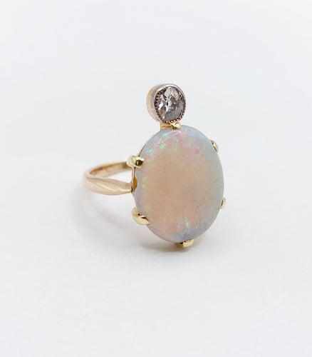 Bague 46 Ancienne bague duchesse or rose, opale cabochon et diamant taille ancienne 58 Facettes A05846