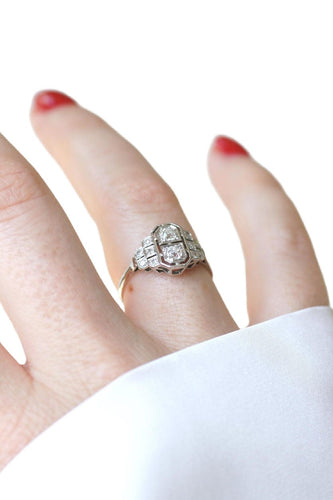Bague 53.5 Bague Art Déco Diamants sur Or et Platine 58 Facettes