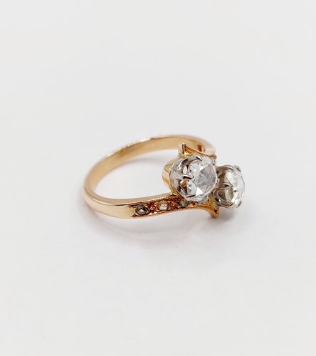 Bague 51 Bague toi et moi antique en or rose 18k et diamants taille roses 58 Facettes A06333