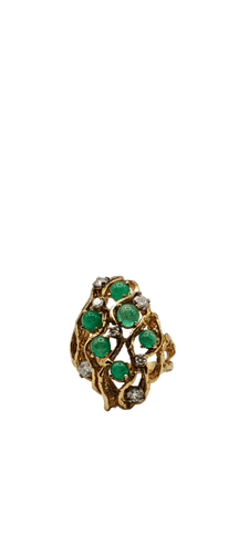 Bague Bague cabochon émeraudes et diamants en or jaune 18k 58 Facettes 21008085