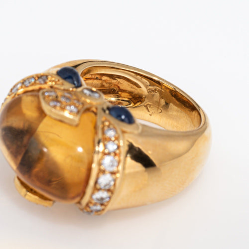 Bague 49 Bague vintage en or jaune, citrine, saphir, diamant 58 Facettes G13758
