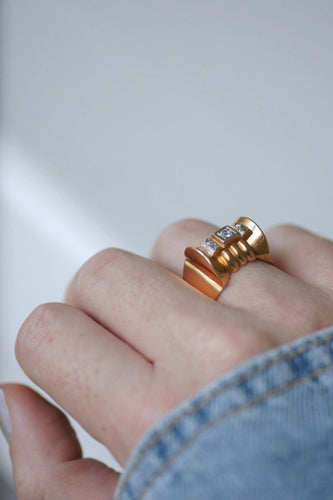 Bague 58 Bague Tank or rose, platine et diamants 58 Facettes