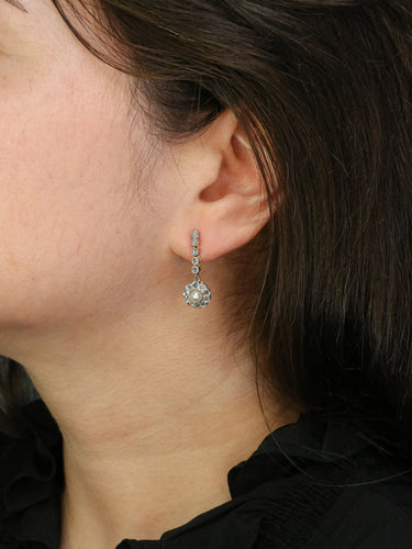 Boucles d'oreilles Boucles d'oreilles pendantes Belle Epoque diamants perles 58 Facettes J257B