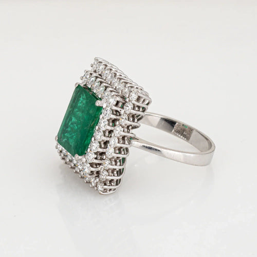 Bague Bague de cocktail carrée en or blanc 18 carats, taille 7,5, émeraude et diamants, style vintage, bijoux raffinés 58 Facettes G13724