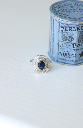 Bague 56.5 Bague Octogonale Saphir et Diamants Style Art Déco 58 Facettes