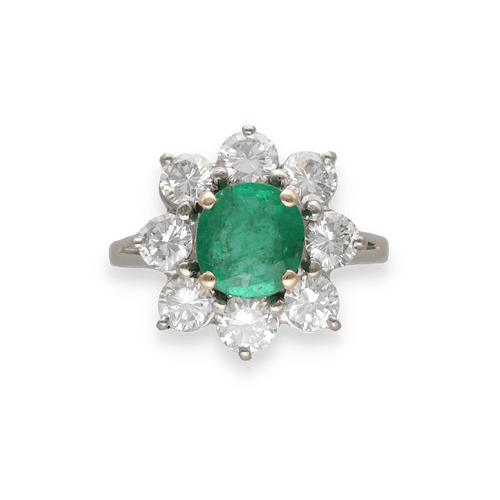 Prsten od belog zlata 18K sa kolumbijskim smaragdom od 1,00 ct i dijamantima od 1,60 ct - Oko 1970. godine - Veličina 51-52 