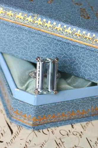 Bague 53 Bague Cocktail Art Déco platine, aigue-marine & diamants 58 Facettes