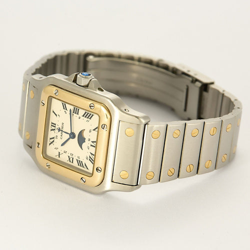 Montre Cartier Santos Galbée Phase de Lune Grand Modèle Or Jaune 18K et Acier