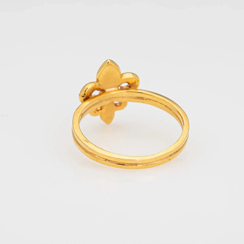 Bague Bague Fleur de Lis Vintage en Or Jaune 14 Carats, Taille 7, Anneau Empilable, Estate 58 Facettes G13457