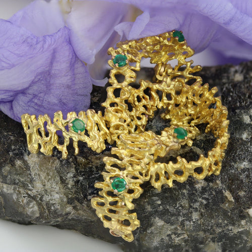 Broche Broche noeud émeraudes or jaune rétro 58 Facettes 25-058