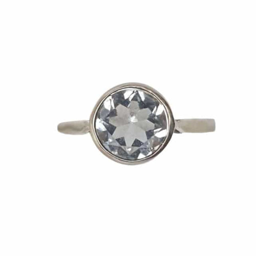 Bague 50 Solitaire or blanc aigue-marine 58 Facettes