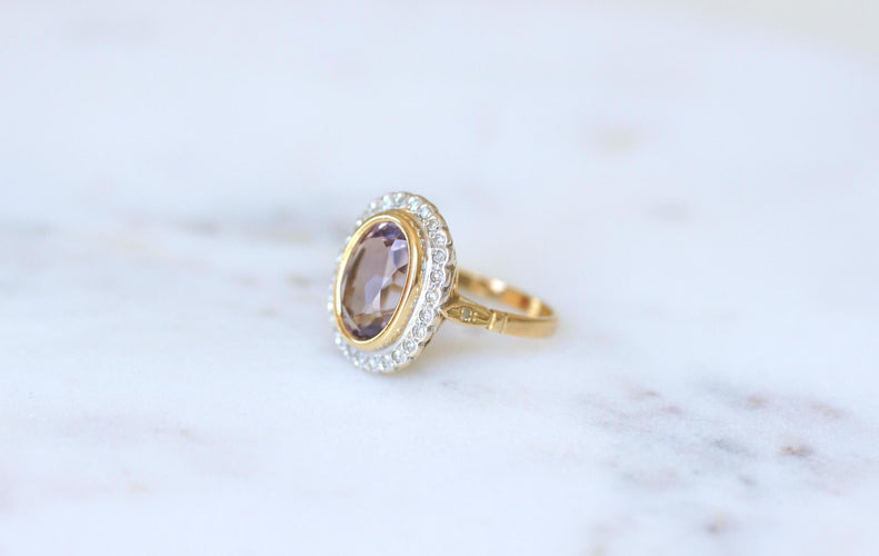 Bague 56 Bague Style Art Déco Améthyste et Diamants 58 Facettes