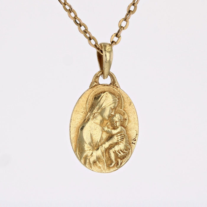 Pendentif Médaille ancienne or jaune Vierge à l'enfant signée Dropsy 58 Facettes CVP170