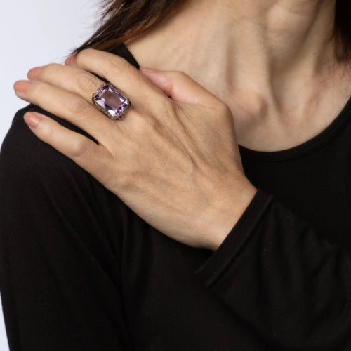 Bague Vintage Art Deco Amethyst Ring Enamel Cocktail 14k Gold Filigree Jewelry Sz 7 58 Facettes G13475