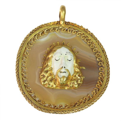 Pendentif Pendentif de dévotion Renaissance, vers 1580 – Christ en émail sur agate rubanée 58 Facettes 25114-0064