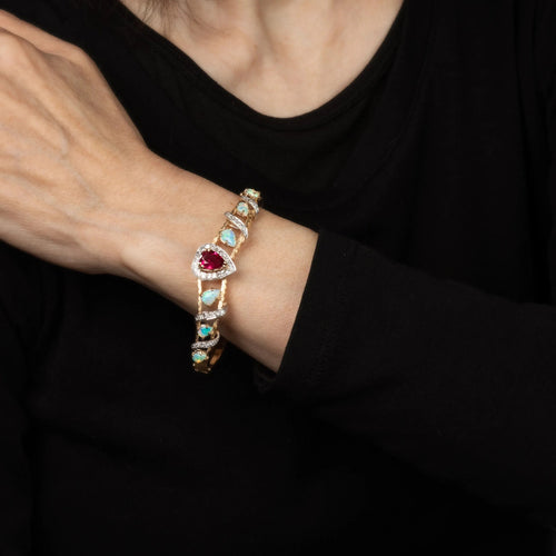 Bracelet 60s Vintage Opal Pink Tourmaline Bracelet Heart Diamond 14k Yellow Gold Jewelry 58 Facettes G13201