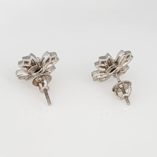Boucles d'oreilles Tiffany & Co - Boucles d'oreilles fleurons en platine et diamants 1994 58 Facettes 1994 Tiffany & Co Diamond Floret Earrings Vintage Platinum Flowers Signed
