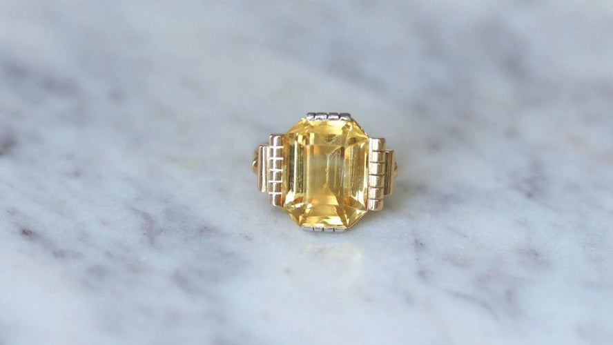 Bague Art Déco or jaune et blanc citrine 58 Facettes