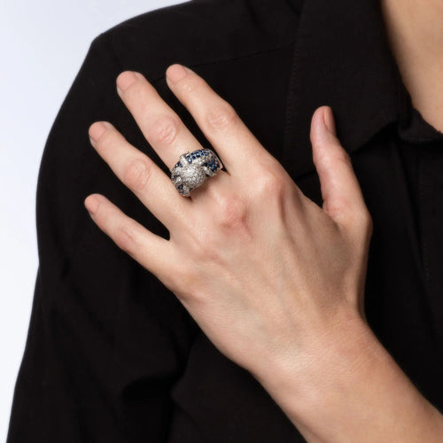 Bague Bague pieuvre en or blanc 18 carats, diamants et saphirs, taille 7,5, bijou ancien de l'océan 58 Facettes G13744